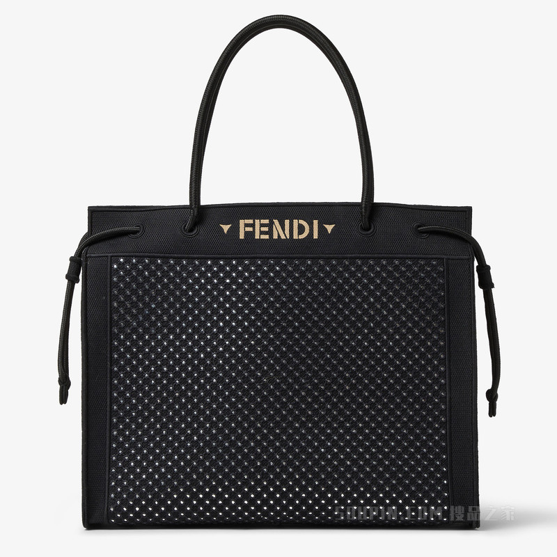 FENDI Magic大号托特包 黑色刺绣镜面装饰布料托特包