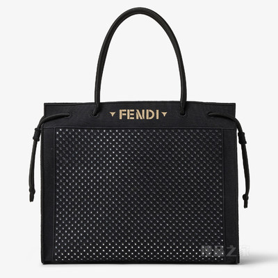 FENDI Magic大号托特包 黑色刺绣镜面装饰布料托特包