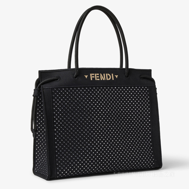 FENDI Magic大号托特包 黑色刺绣镜面装饰布料托特包