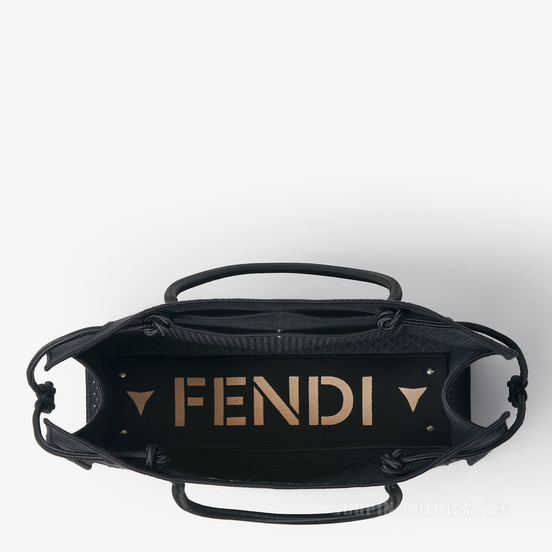 FENDI Magic大号托特包 黑色刺绣镜面装饰布料托特包