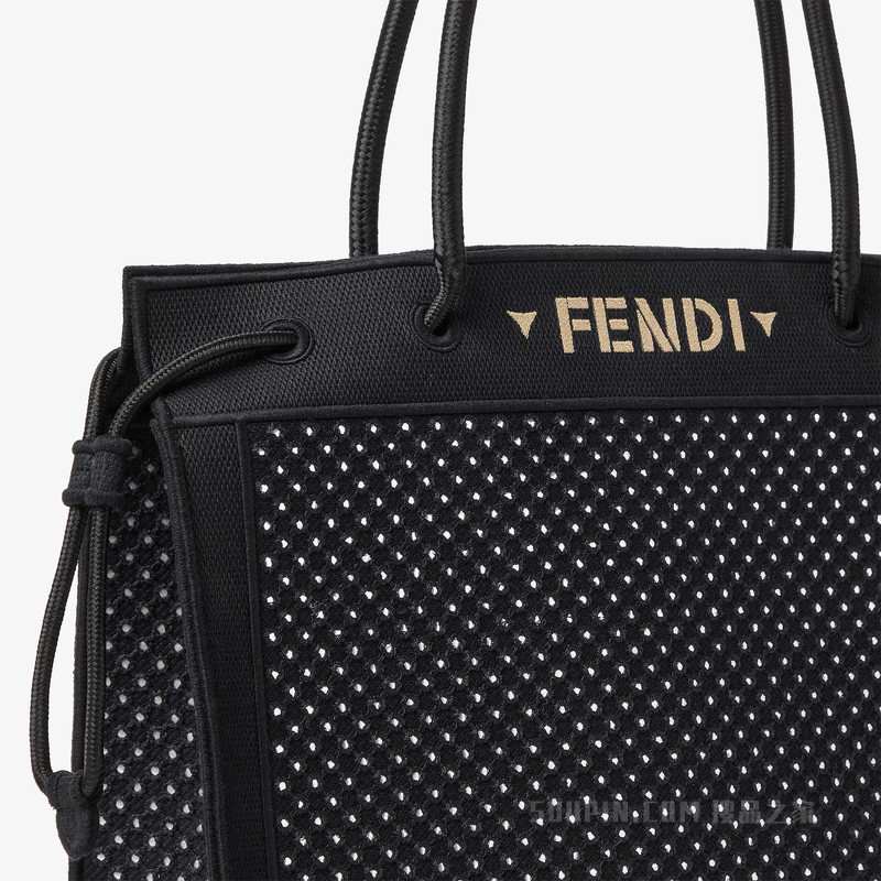 FENDI Magic大号托特包 黑色刺绣镜面装饰布料托特包