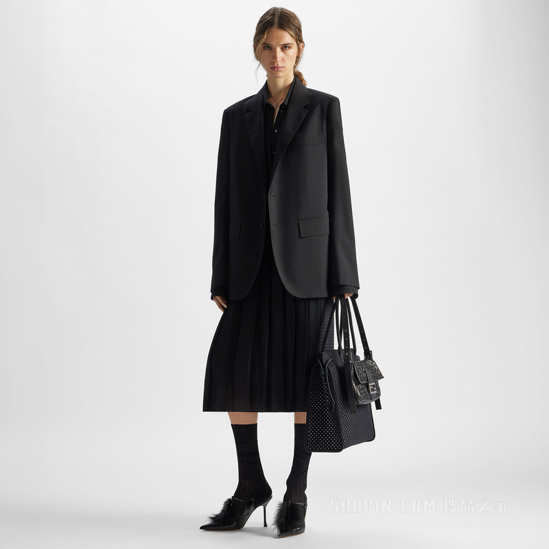 FENDI Magic大号托特包 黑色刺绣镜面装饰布料托特包