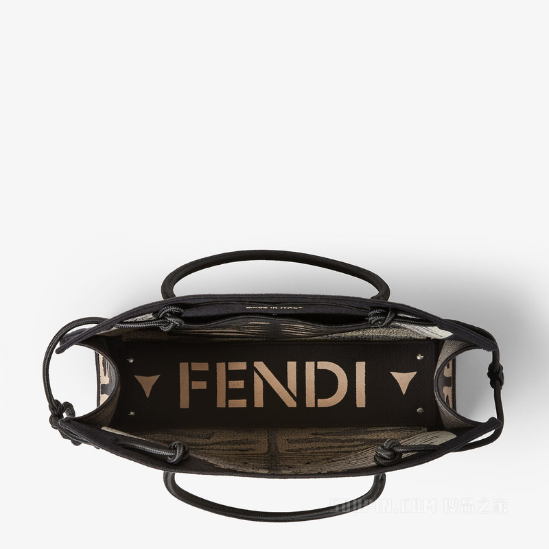 FENDI Magic大号托特包 米色和黑色虎纹效果刺绣布料托特包