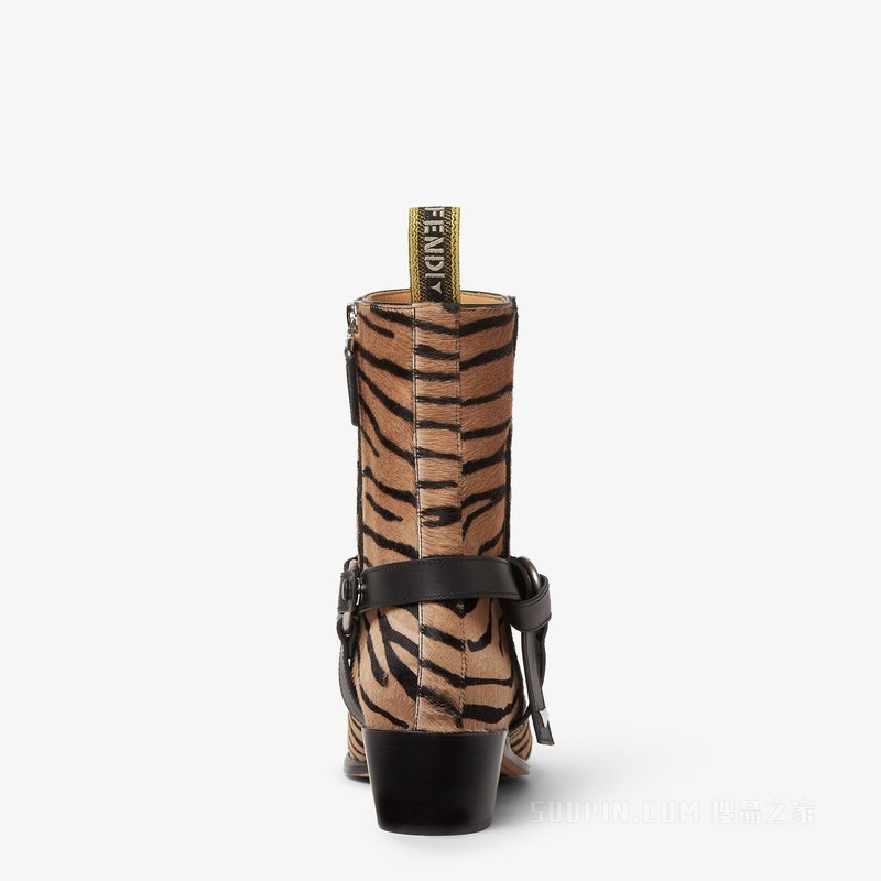 FENDI Double O 棕色毛面皮革及踝靴