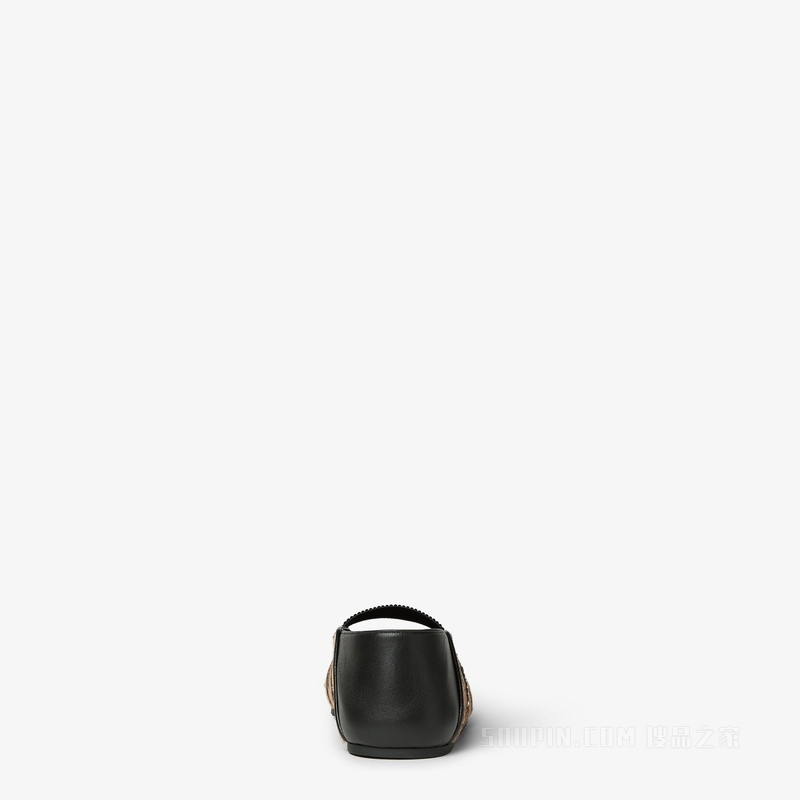 FENDI Academia 棕色和黑色毛面皮革芭蕾舞平底鞋