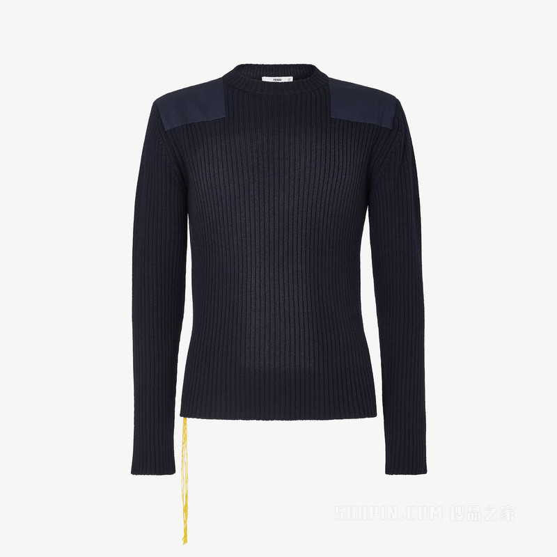 毛衣 海军蓝绵羊毛罗纹毛衣