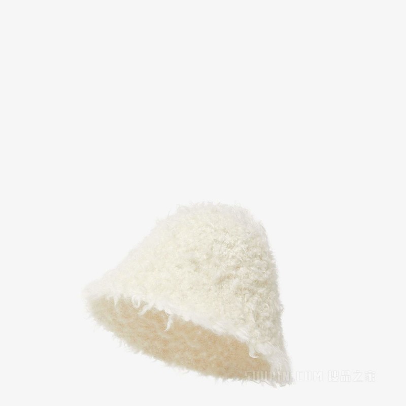 帽子 象牙白羊剪毛效果绵羊毛钟形帽