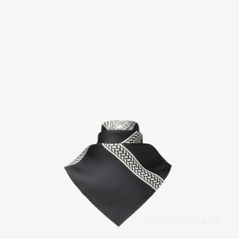 Selleria围巾 黑色印花桑蚕丝围巾