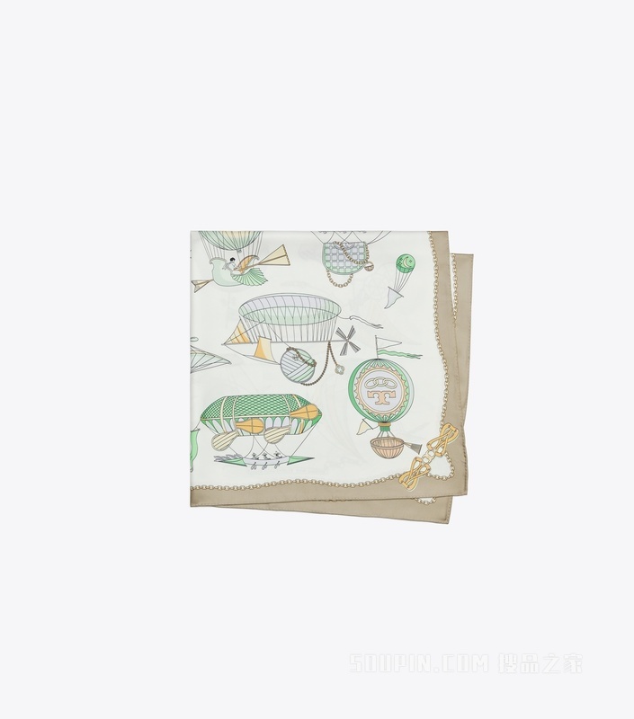【新品】热气球图案桑蚕丝方巾 象牙白