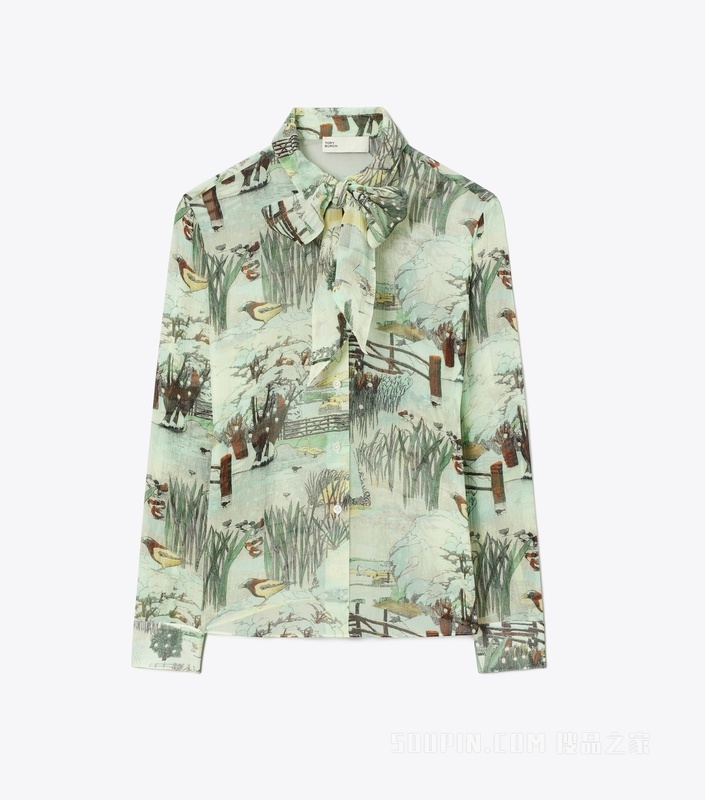【新品】印花蝴蝶结衬衫 黄色印花