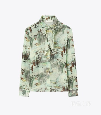 【新品】印花蝴蝶结衬衫 黄色印花