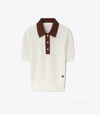 【新品】棉质镂空 Polo 衫 象牙白/红木棕