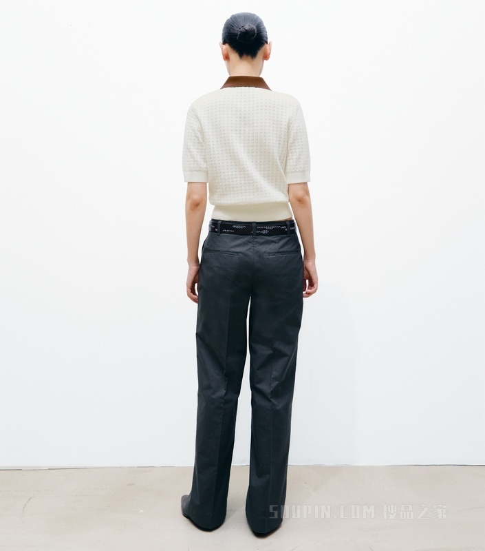 【新品】棉质镂空 Polo 衫 象牙白/红木棕