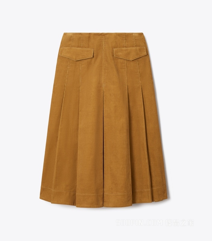 【新品】灯芯绒褶裥半身裙 赤陶色