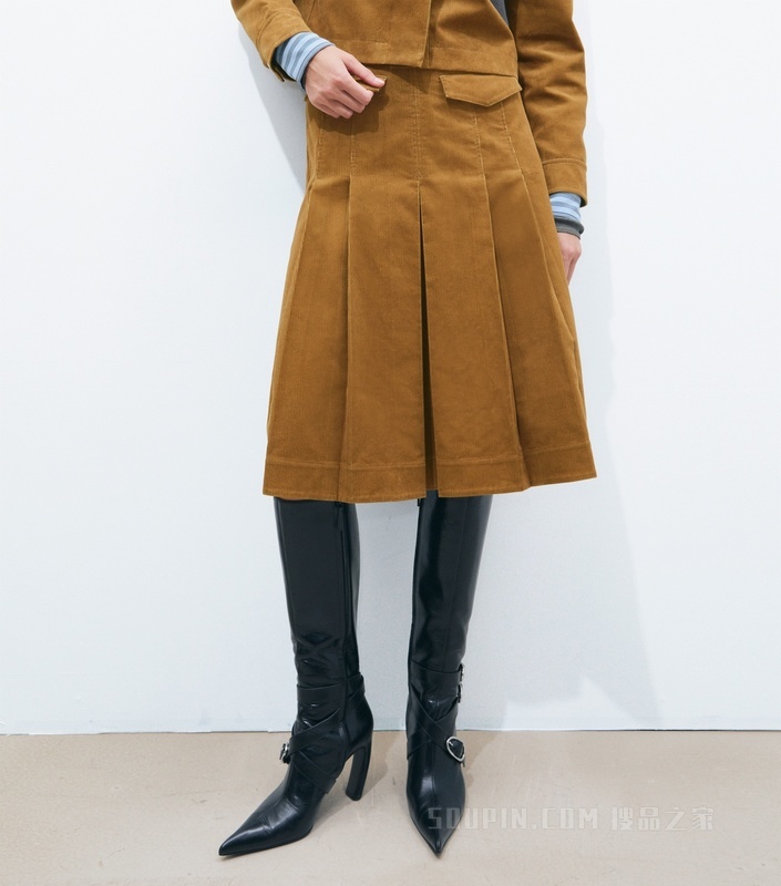 【新品】灯芯绒褶裥半身裙 赤陶色