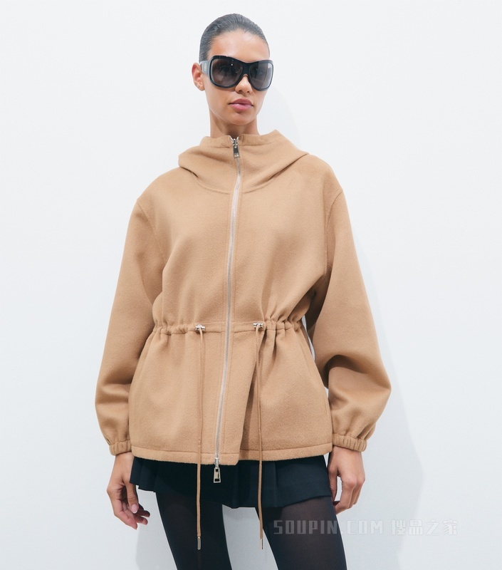 【新品】T Monogram 双面提花连帽外套 深米色