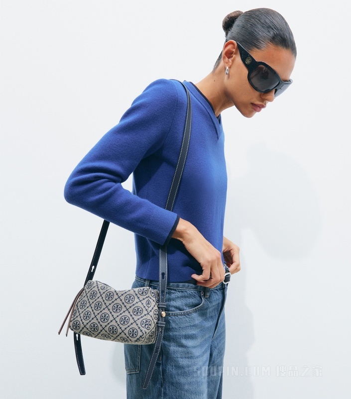 【新品】Romy T Monogram 软皮斜挎包 Tory 海军蓝