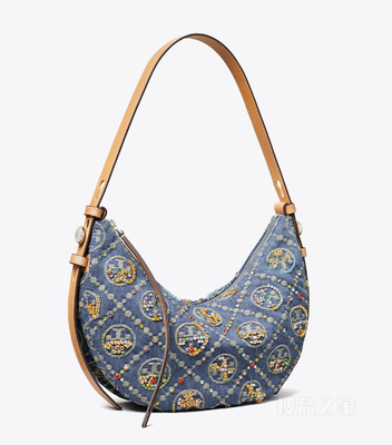 【新品】T Monogram Romy牛仔装饰新月包 混色