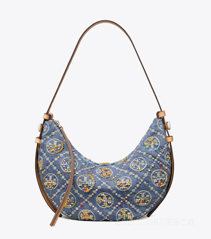 【新品】T Monogram Romy牛仔装饰新月包 混色
