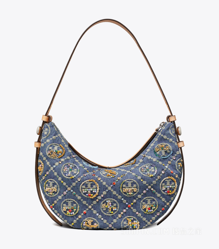 【新品】T Monogram Romy牛仔装饰新月包 混色