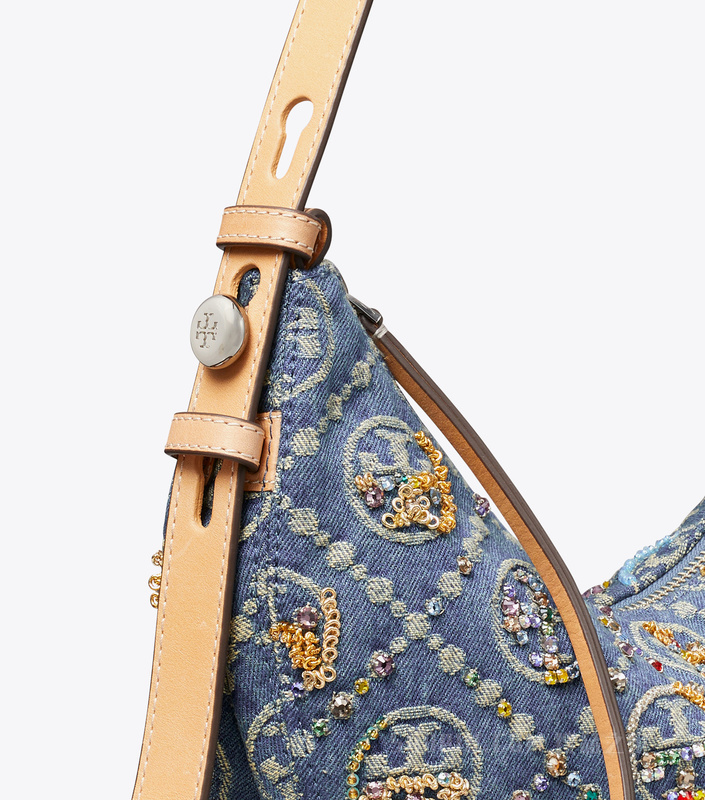 【新品】T Monogram Romy牛仔装饰新月包 混色