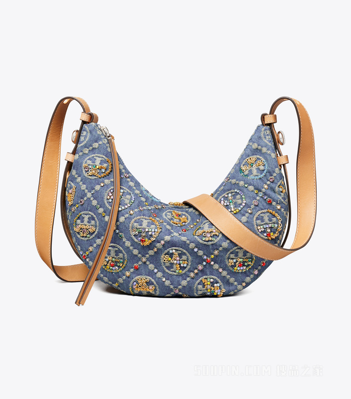 【新品】T Monogram Romy牛仔装饰新月包 混色