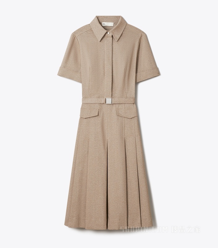 【新品】羊毛褶裥衬衫裙 混色蘑菇褐