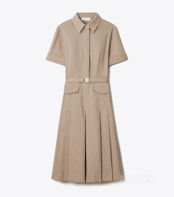 【新品】羊毛褶裥衬衫裙 混色蘑菇褐