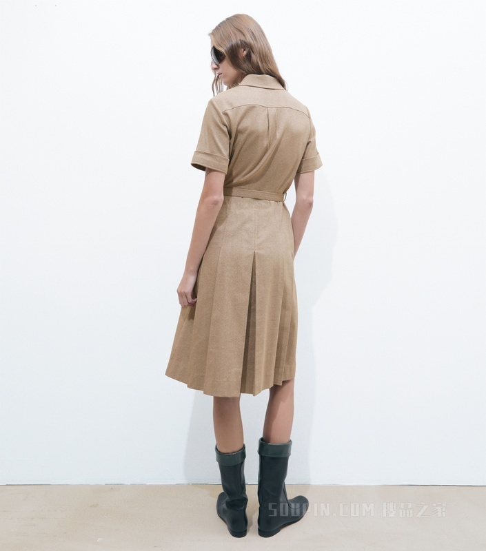 【新品】羊毛褶裥衬衫裙 混色蘑菇褐
