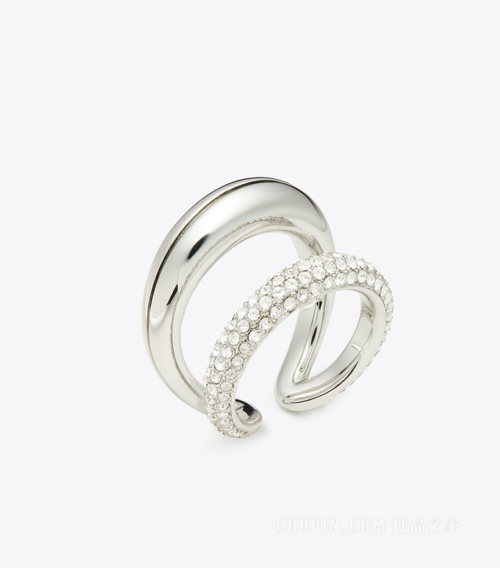 【新品】Pierced 光环系列密镶双环戒指 Tory 银/水晶色