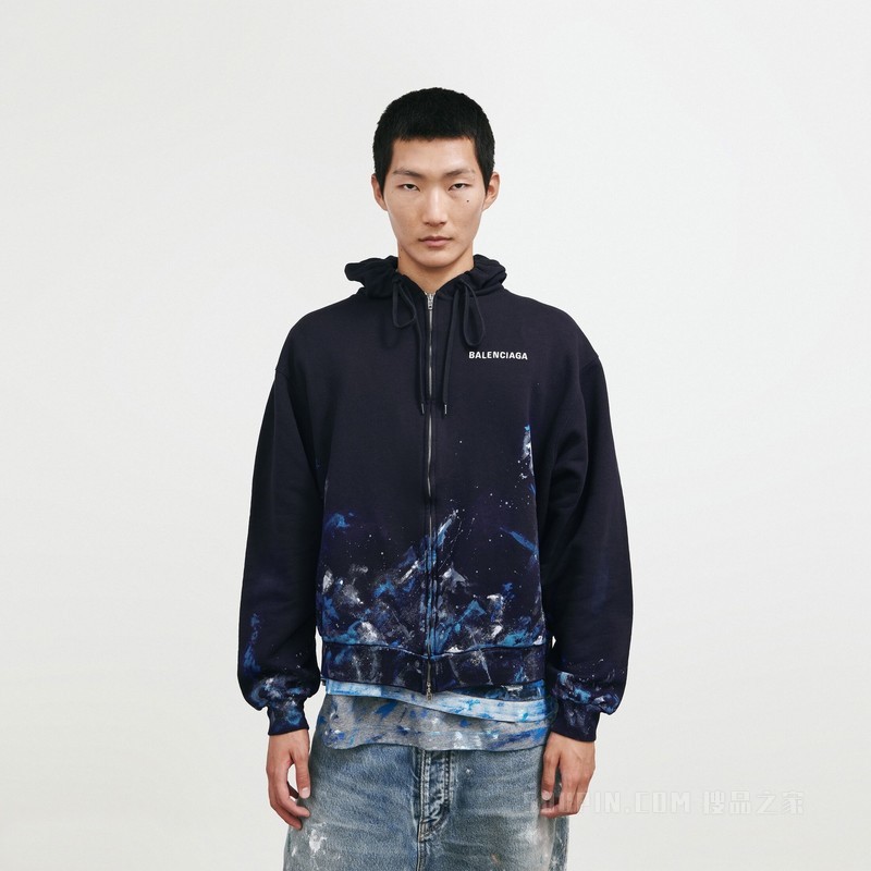 PAINT SPLATTER超大版型拉链连帽卫衣