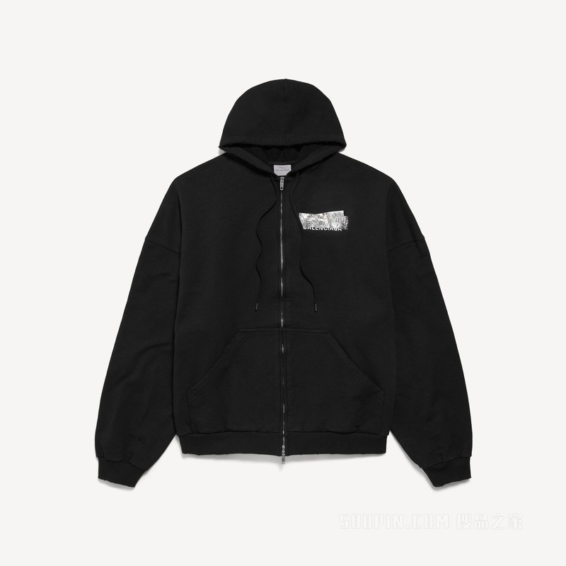 SILVER TAPE BALENCIAGA BACK大版型拉链连帽卫衣