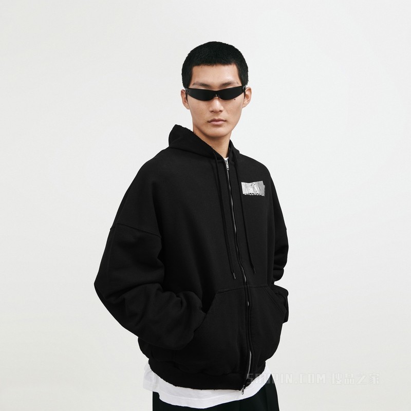 SILVER TAPE BALENCIAGA BACK大版型拉链连帽卫衣