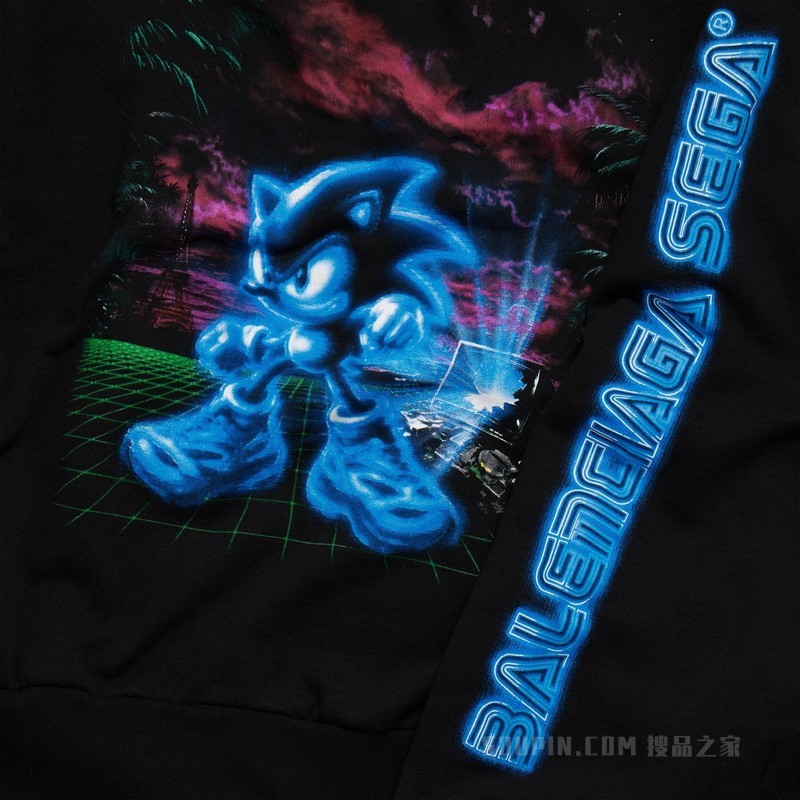 BALENCIAGA | SEGA SONIC THE HEDGEHOG超大版型拉链连帽卫衣