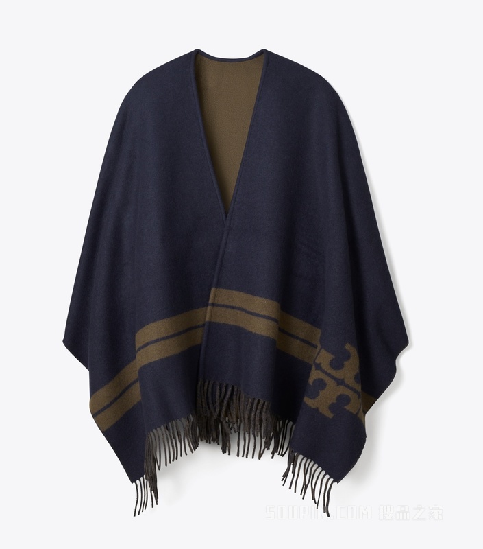 【新品】条纹斗篷 海军蓝