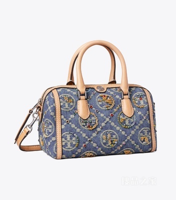 【新品】T Monogram 缀饰牛仔迷你酒桶包 深宝蓝