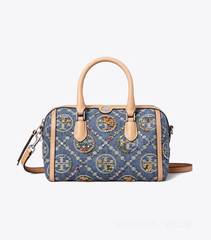 【新品】T Monogram 缀饰牛仔迷你酒桶包 深宝蓝