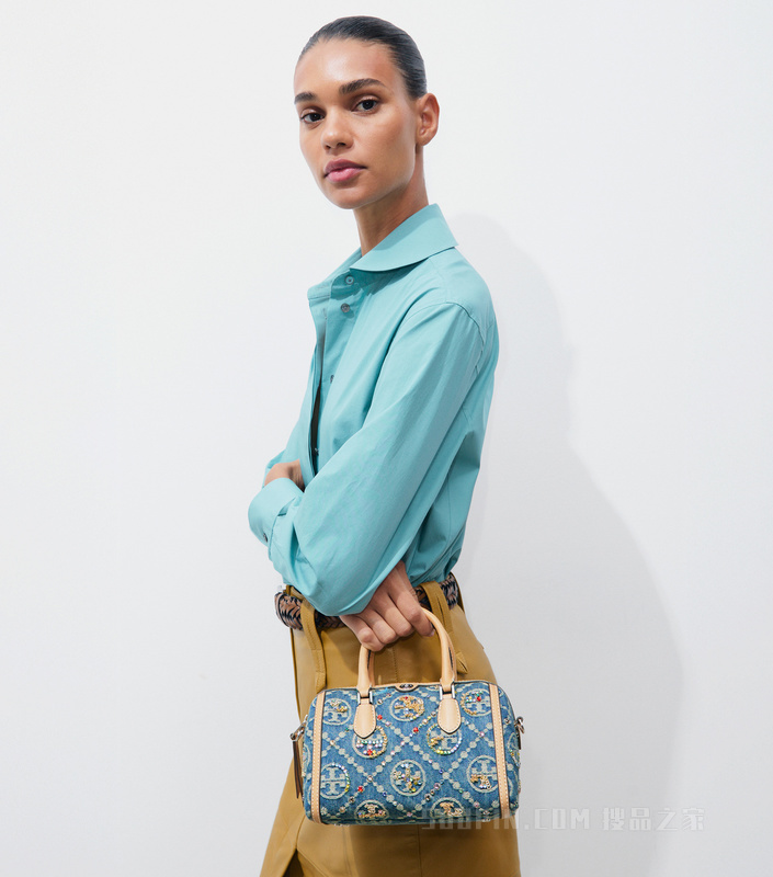 【新品】T Monogram 缀饰牛仔迷你酒桶包 深宝蓝