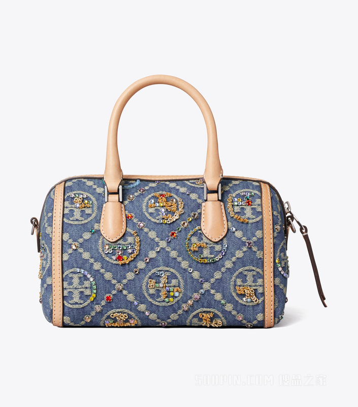 【新品】T Monogram 缀饰牛仔迷你酒桶包 深宝蓝