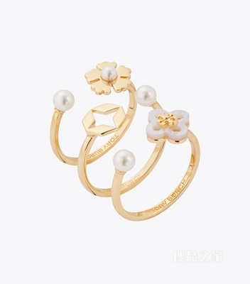 【新品】Forget Me Not 勿忘我系列叠搭戒指套装 Tory 金/奶油色