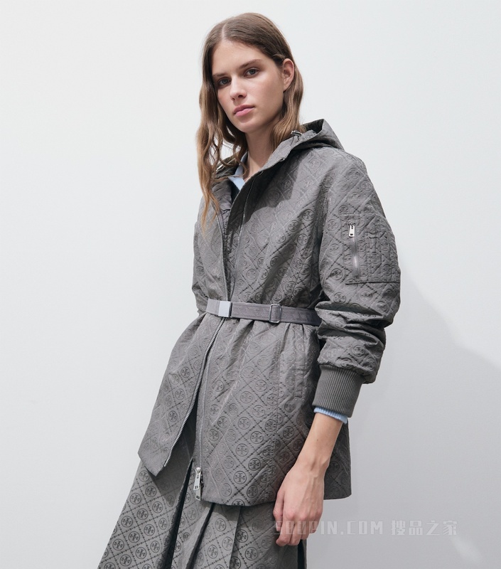 【新品】T Monogram 提花束腰夹克 灰色 T Monogram 图案