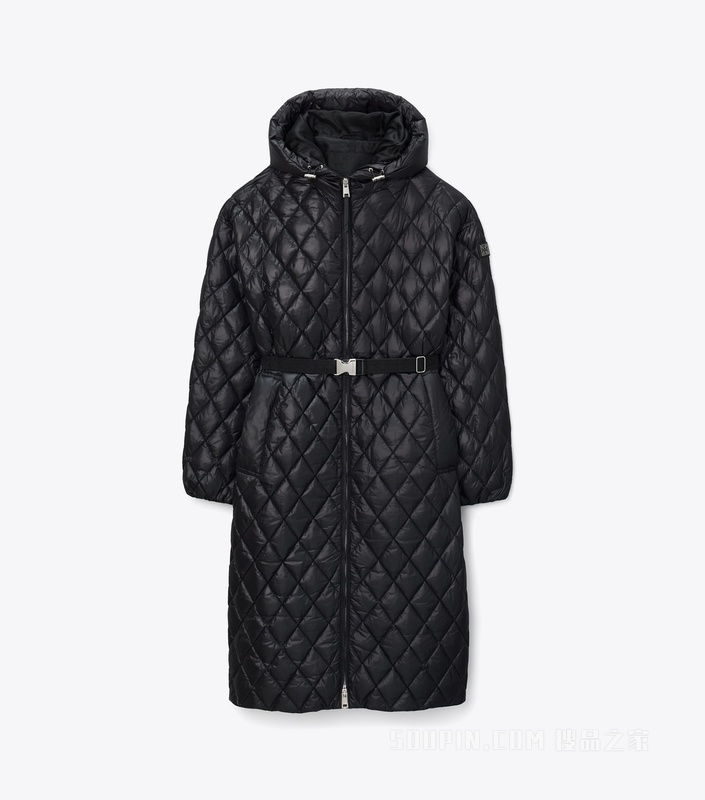 【新品】连帽绗缝大衣 黑色