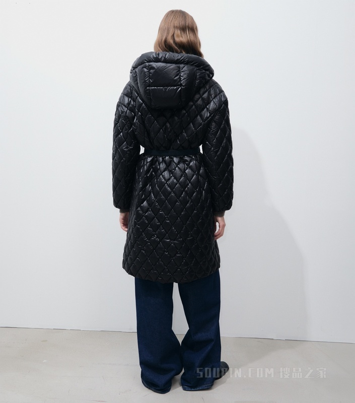 【新品】连帽绗缝大衣 黑色