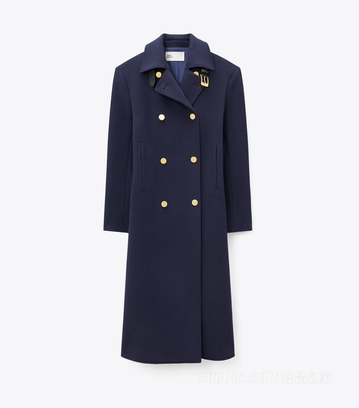【新品】修身长款大衣 雾霭海军蓝
