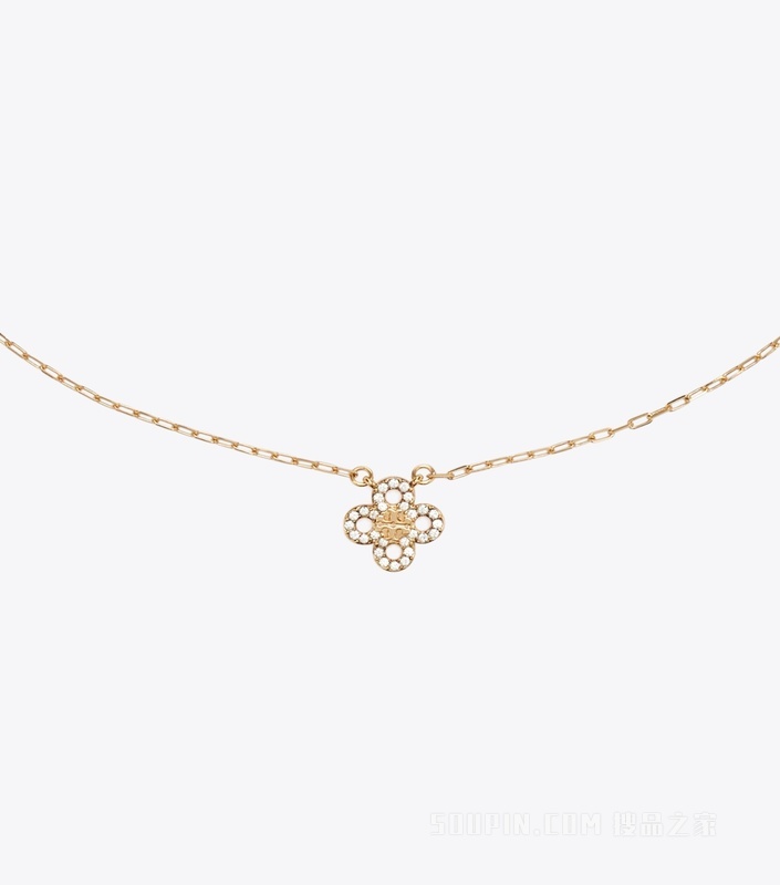 【新品】Forget Me Not 勿忘我系列密镶吊坠项链 Tory 金/水晶色