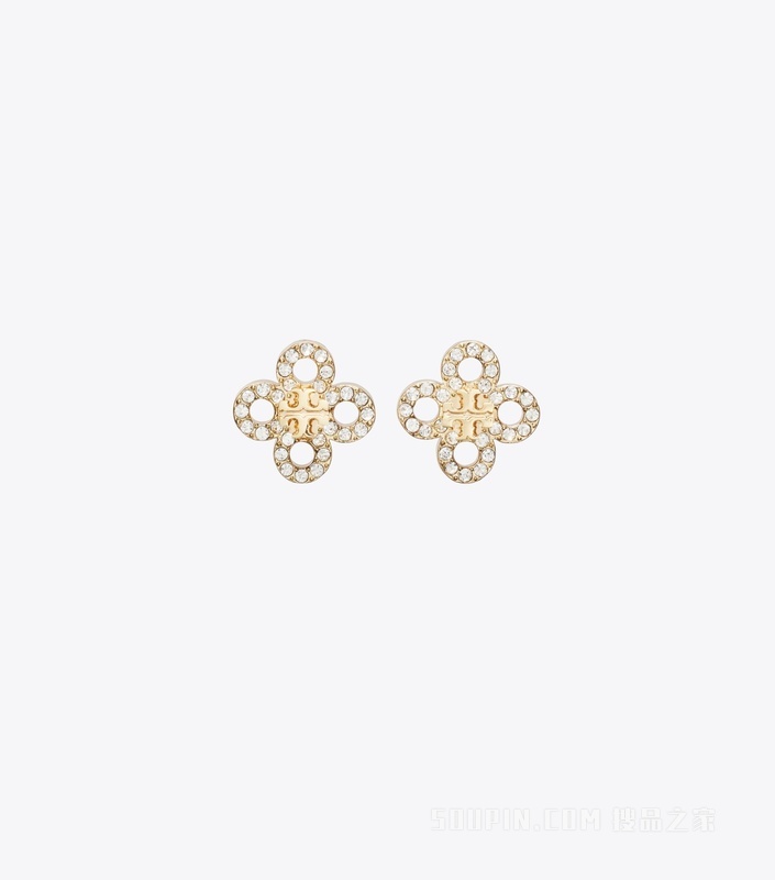 【新品】Forget Me Not 勿忘我系列四叶草耳钉 Tory 金/水晶色