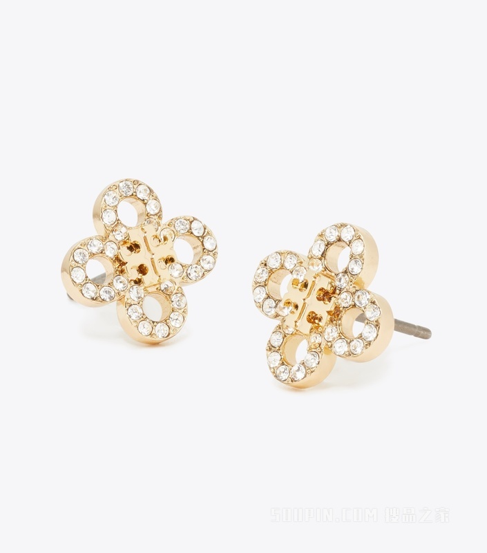 【新品】Forget Me Not 勿忘我系列四叶草耳钉 Tory 金/水晶色